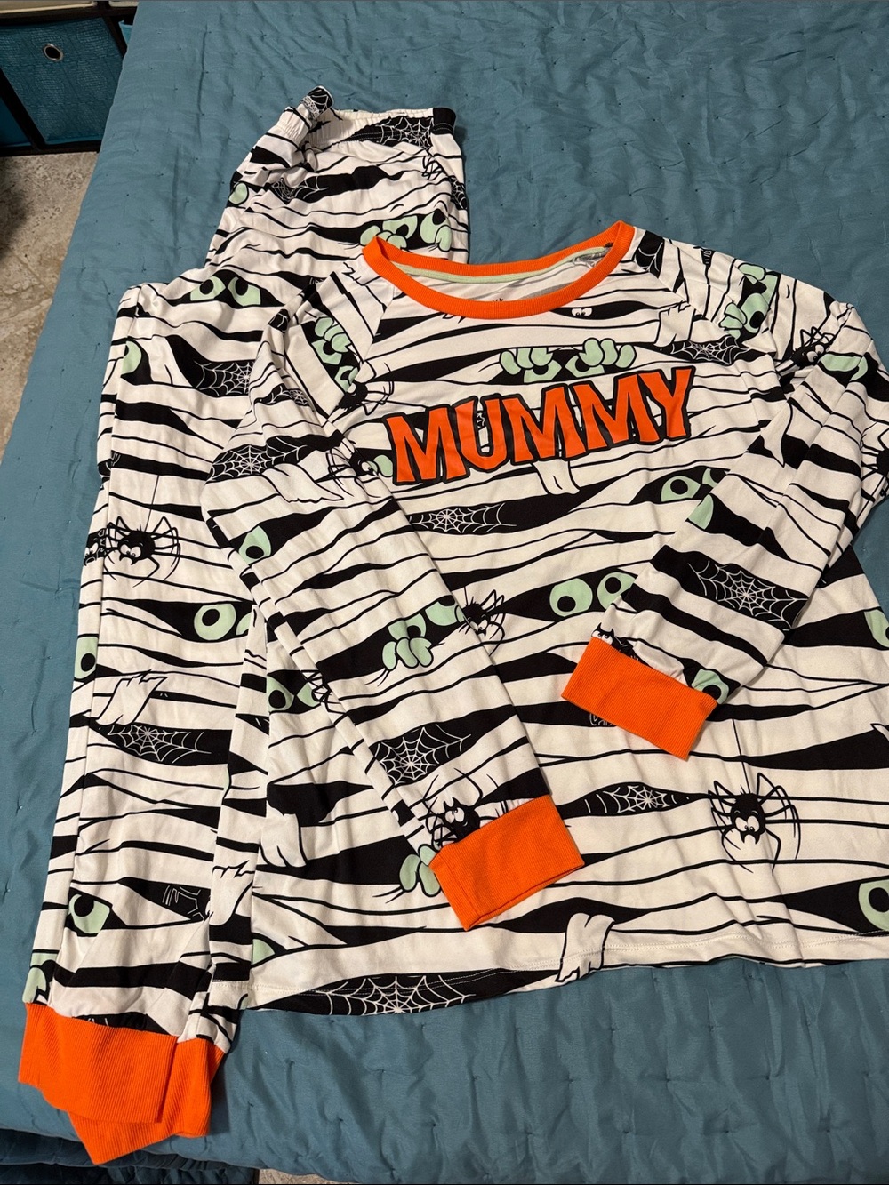 Women's Mummy Stripe Pajama Set in White, Black & Orange